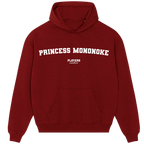 Princess Mononoke hoodie – red men's hoodie with white Princess Mononoke letters and Players Couture logo on the chest