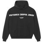 Priyanka Chopra Jonas hoodie – black men's hoodie with white Priyanka Chopra Jonas letters and Players Couture logo on the