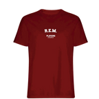 R.E.M. t-shirt – red men's t-shirt with white R.E.M. letters and Players Couture logo on the chest