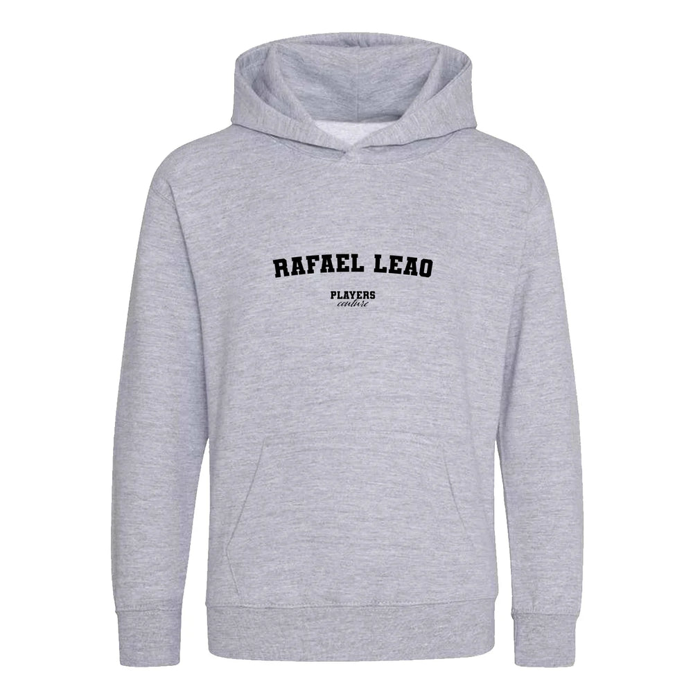 Rafael Leao hoodie – grey kids' hoodie with black Rafael Leao letters and Players Couture logo on the chest
