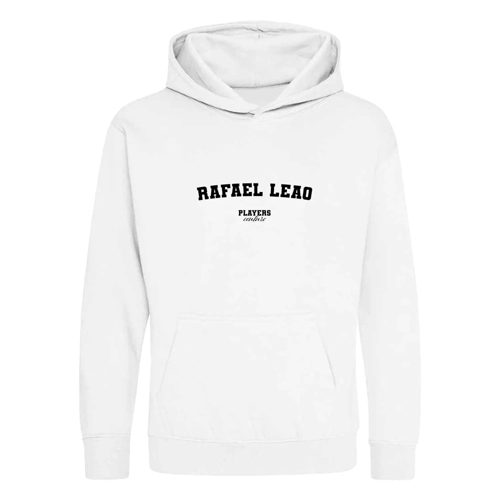 Rafael Leao hoodie – white kids' hoodie with black Rafael Leao letters and Players Couture logo on the chest