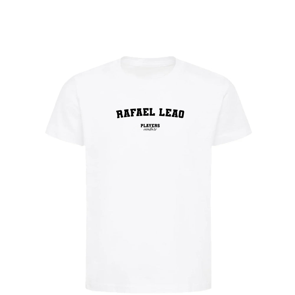 Rafael Leao t-shirt – white kids' t-shirt with black Rafael Leao letters and Players Couture logo on the chest