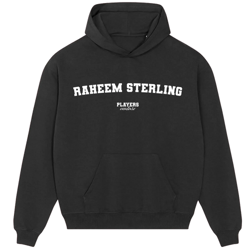 Raheem Sterling hoodie – black men's hoodie with white Raheem Sterling letters and Players Couture logo on the chest