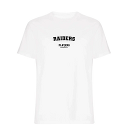 Raiders t-shirt – white men's t-shirt with black Raiders letters and Players Couture logo on the chest