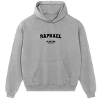 Raphael hoodie – grey men's hoodie with black Raphael letters and Players Couture logo on the chest