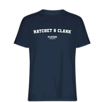 Ratchet & Clank t-shirt – navy men's t-shirt with white Ratchet & Clank letters and Players Couture logo on the chest