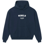 Rebels hoodie – navy men's hoodie with white Rebels letters and Players Couture logo on the chest