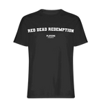 Red Dead Redemption t-shirt – red men's t-shirt with white Red Dead Redemption letters and Players Couture logo on the chest