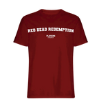 Red Dead Redemption t-shirt – red men's t-shirt with white Red Dead Redemption letters and Players Couture logo on the chest