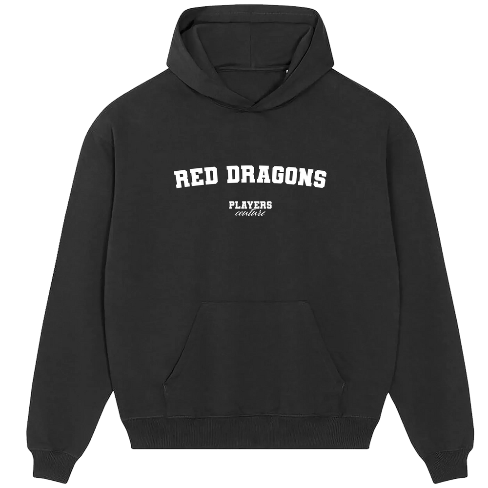 Red Dragons hoodie – red men's hoodie with white Red Dragons letters and Players Couture logo on the chest