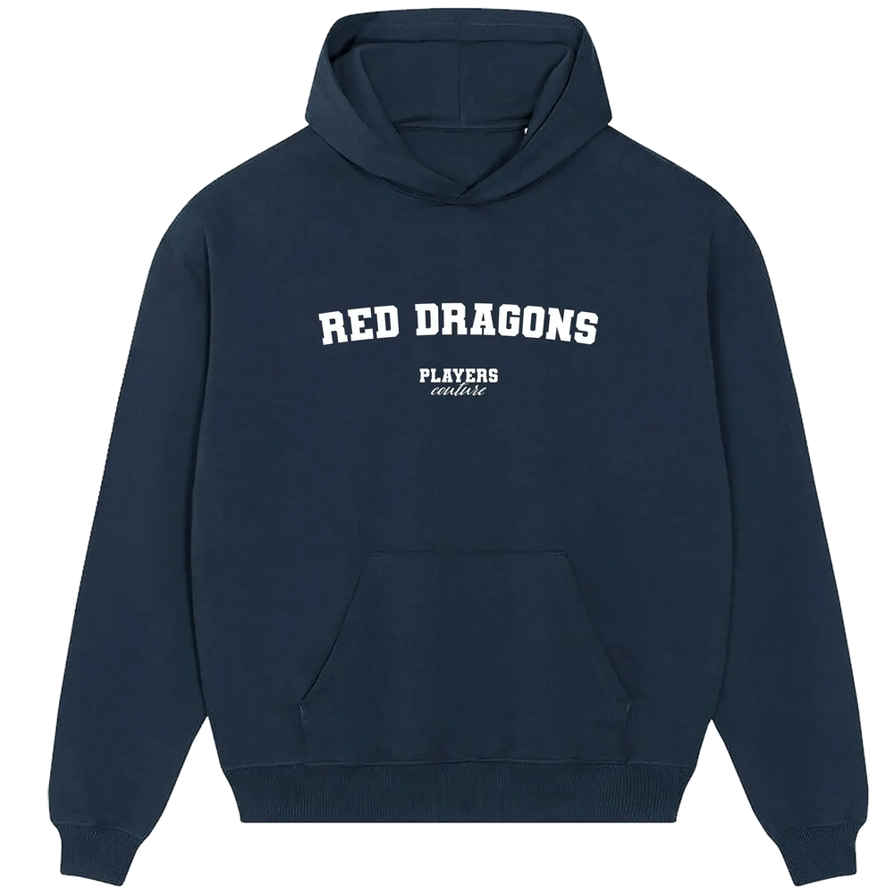 Red Dragons hoodie – red men's hoodie with white Red Dragons letters and Players Couture logo on the chest