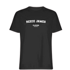 Reece James t-shirt – black men's t-shirt with white Reece James letters and Players Couture logo on the chest