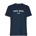 Reece James t-shirt – navy men's t-shirt with white Reece James letters and Players Couture logo on the chest