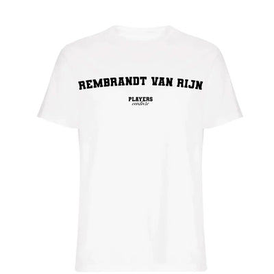 Rembrandt Van Rijn t-shirt – white men's t-shirt with black Rembrandt Van Rijn letters and Players Couture logo on the chest