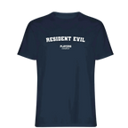 Resident Evil t-shirt – navy men's t-shirt with white Resident Evil letters and Players Couture logo on the chest