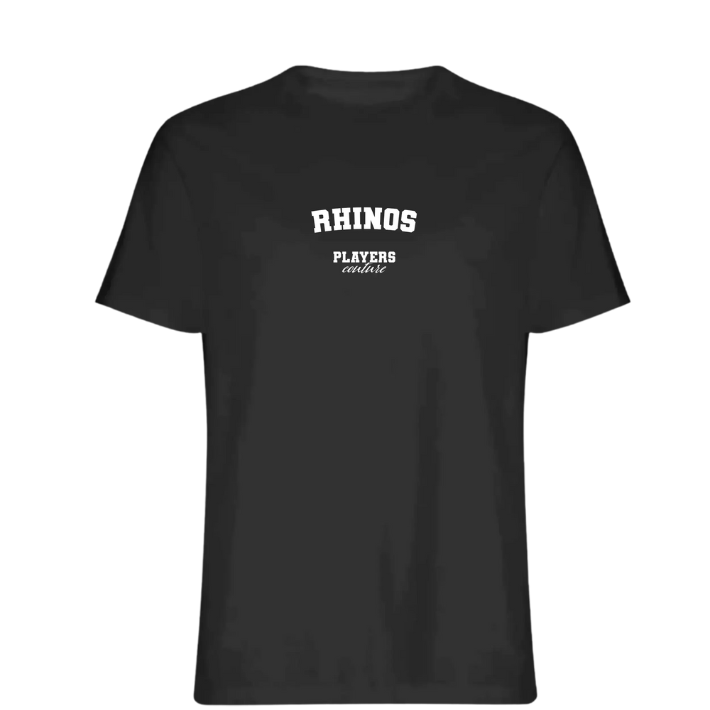 Rhinos t-shirt – black men's t-shirt with white Rhinos letters and Players Couture logo on the chest