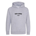 Rico Lewis hoodie – grey kids' hoodie with black Rico Lewis letters and Players Couture logo on the chest