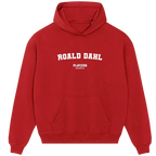 Roald Dahl hoodie – red men's hoodie with white Roald Dahl letters and Players Couture logo on the chest