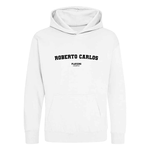Roberto Carlos hoodie – white kids' hoodie with black Roberto Carlos letters and Players Couture logo on the chest