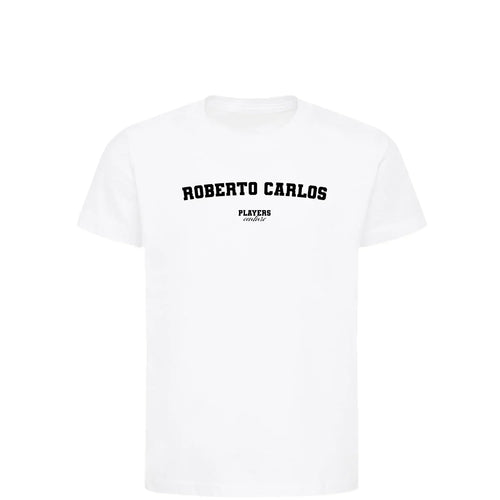 Roberto Carlos t-shirt – white kids' t-shirt with black Roberto Carlos letters and Players Couture logo on the chest