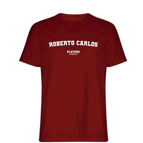 Roberto Carlos t-shirt – red men's t-shirt with white Roberto Carlos letters and Players Couture logo on the chest