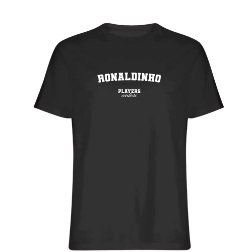 Ronaldinho t-shirt – black men's t-shirt with white Ronaldinho letters and Players Couture logo on the chest