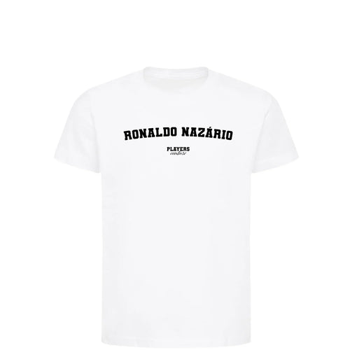 Ronaldo Nazário t-shirt – white kids' t-shirt with black Ronaldo Nazário letters and Players Couture logo on the chest