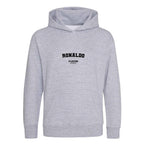 Ronaldo hoodie – grey kids' hoodie with black Ronaldo letters and Players Couture logo on the chest
