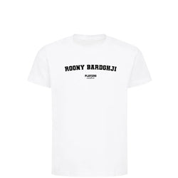 Roony Bardghji t-shirt – white kids' t-shirt with black Roony Bardghji letters and Players Couture logo on the chest