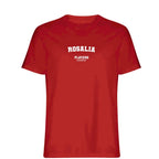 Rosalia t-shirt – red men's t-shirt with white Rosalia letters and Players Couture logo on the chest