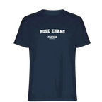 Rose Zhang t-shirt – navy men's t-shirt with white Rose Zhang letters and Players Couture logo on the chest