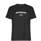 Rotherham t-shirt – black men's t-shirt with white Rotherham letters and Players Couture logo on the chest