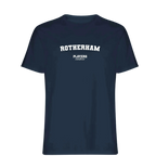 Rotherham t-shirt – navy men's t-shirt with white Rotherham letters and Players Couture logo on the chest