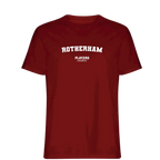 Rotherham t-shirt – red men's t-shirt with white Rotherham letters and Players Couture logo on the chest