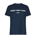 Rowdy Roddy Piper t-shirt – navy men's t-shirt with white Rowdy Roddy Piper letters and Players Couture logo on the chest