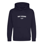 Roy Keane hoodie – navy kids' hoodie with white Roy Keane letters and Players Couture logo on the chest