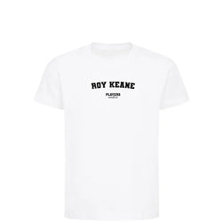 Roy Keane t-shirt – white kids' t-shirt with black Roy Keane letters and Players Couture logo on the chest