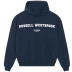 Russell Westbrook hoodie – navy men's hoodie with white Russell Westbrook letters and Players Couture logo on the chest