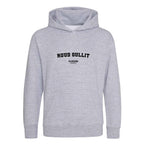 Ruud Gullit hoodie – grey kids' hoodie with black Ruud Gullit letters and Players Couture logo on the chest