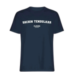 Sachin Tendulkar t-shirt – navy men's t-shirt with white Sachin Tendulkar letters and Players Couture logo on the chest