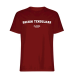 Sachin Tendulkar t-shirt – red men's t-shirt with white Sachin Tendulkar letters and Players Couture logo on the chest