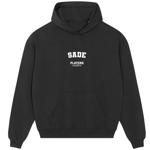Sade hoodie – black men's hoodie with white Sade letters and Players Couture logo on the chest