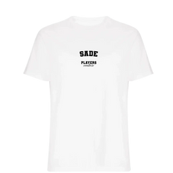Sade t-shirt – white men's t-shirt with black Sade letters and Players Couture logo on the chest