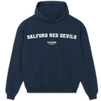 Salford Red Devils hoodie – red men's hoodie with white Salford Red Devils letters and Players Couture logo on the chest