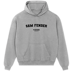 Sam Fender hoodie – grey men's hoodie with black Sam Fender letters and Players Couture logo on the chest