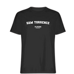 Sam Torrence t-shirt – black men's t-shirt with white Sam Torrence letters and Players Couture logo on the chest