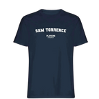 Sam Torrence t-shirt – navy men's t-shirt with white Sam Torrence letters and Players Couture logo on the chest