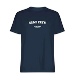 Sami Zayn t-shirt – navy men's t-shirt with white Sami Zayn letters and Players Couture logo on the chest