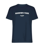 Sandown Park t-shirt – navy men's t-shirt with white Sandown Park letters and Players Couture logo on the chest