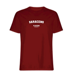 Saracens t-shirt – red men's t-shirt with white Saracens letters and Players Couture logo on the chest